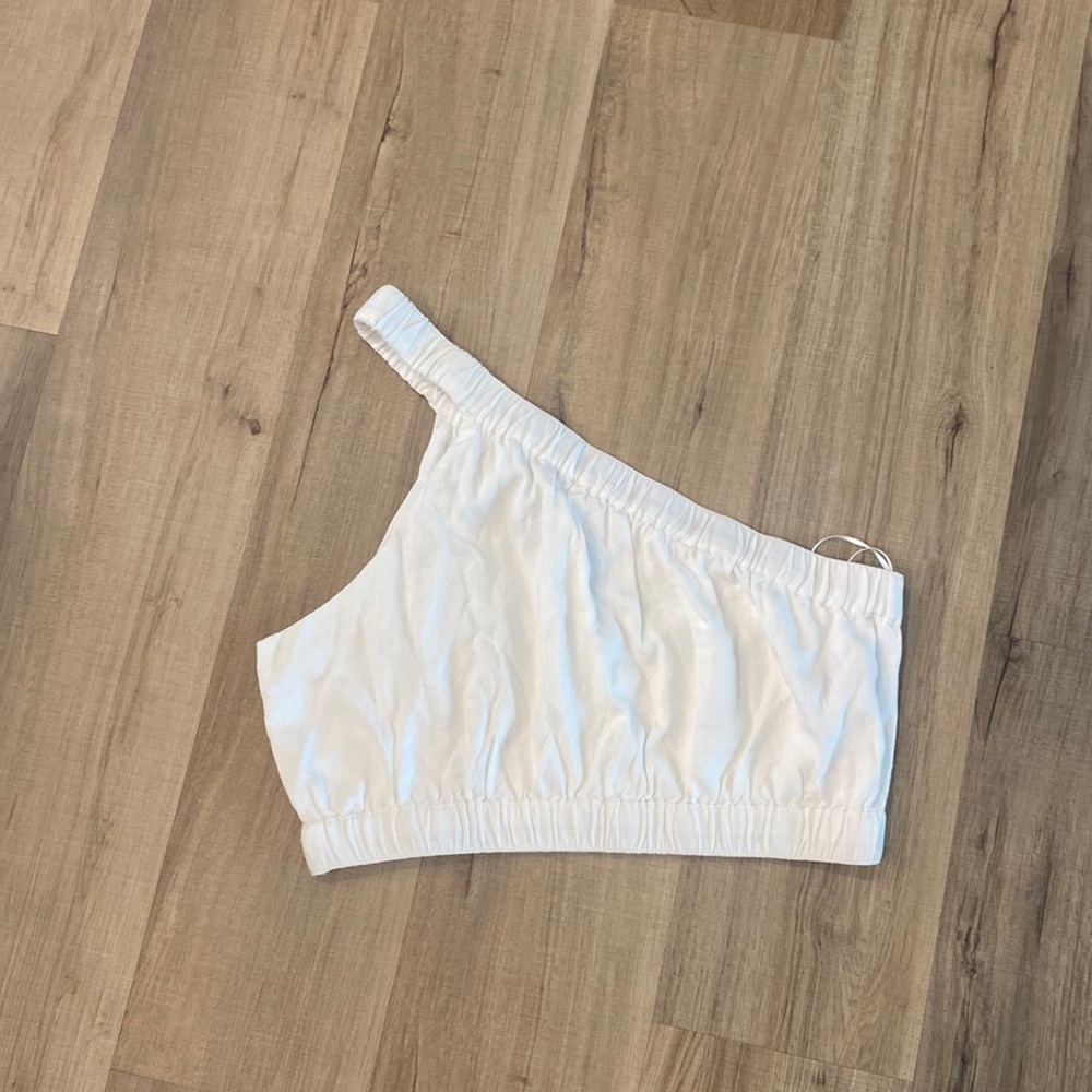One Shoulder Linen Crop Top (Abercrombie & Fitch)